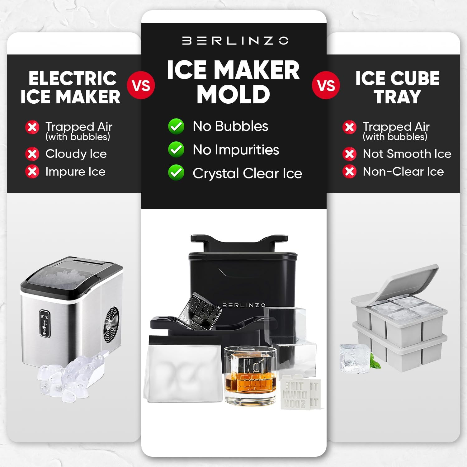 Premium Clear Ice Cube Maker with Conversation Ice Prints – 4 Large 2.1" Crystal