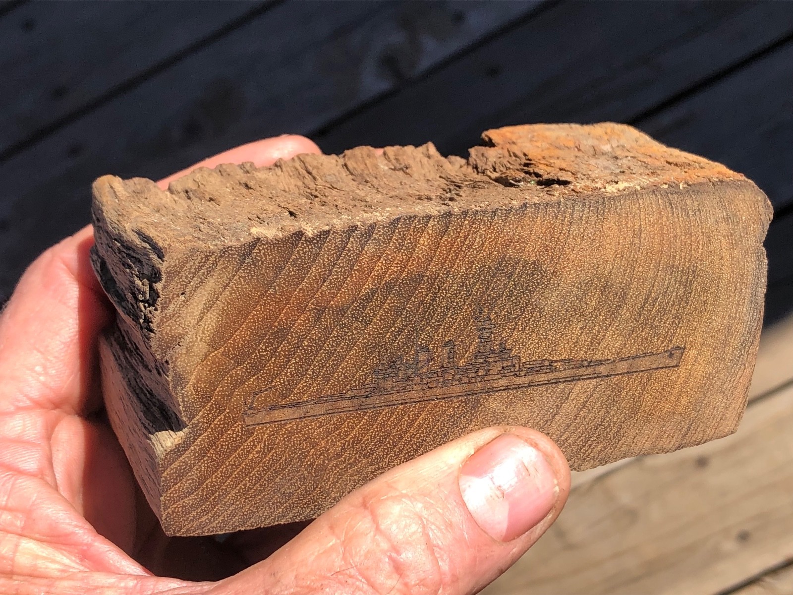 US NAVY ARTIFACT WWII TEAK RELIC FROM DECK OF WW2 BATTLESHIP USS NORTH CAROLINA