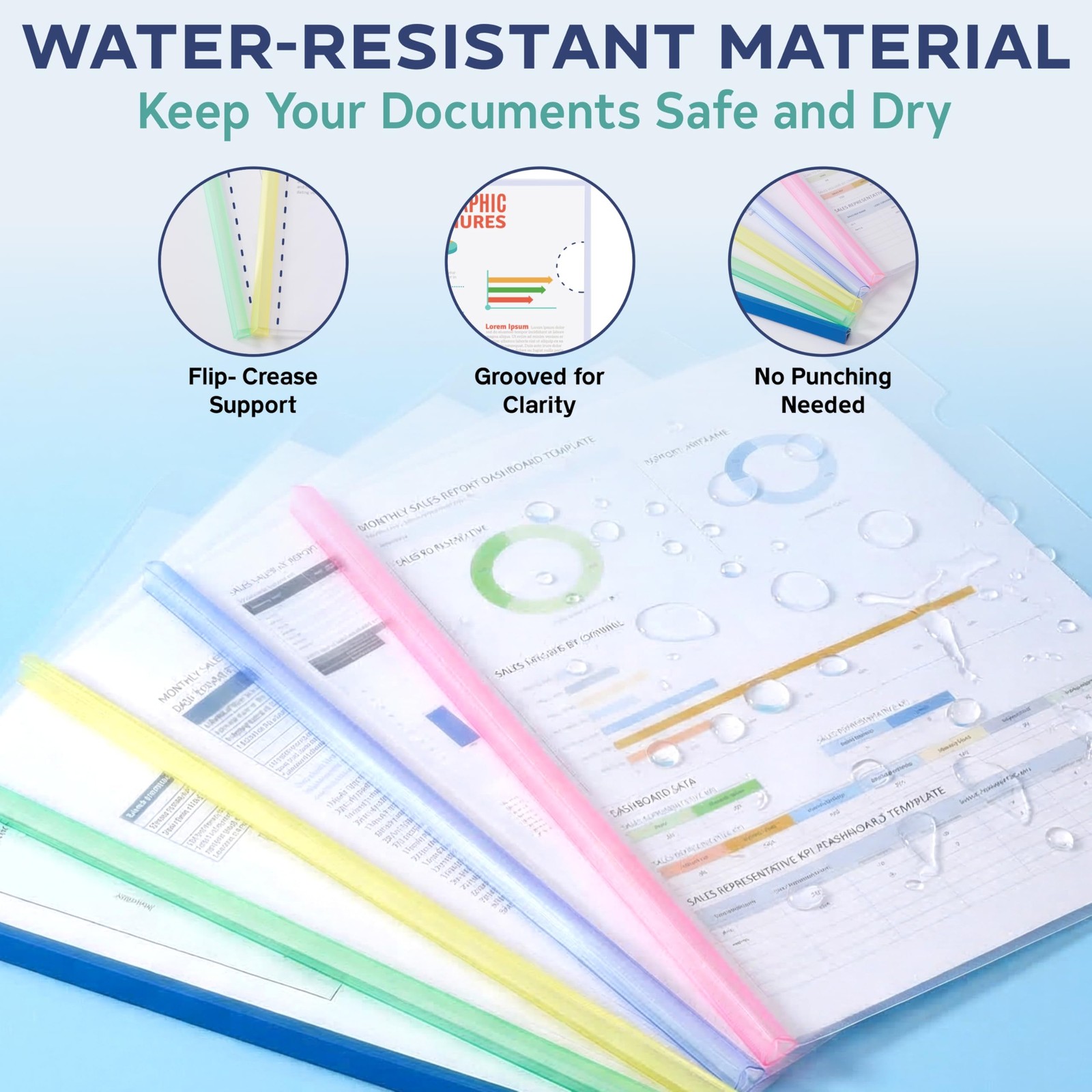 5 Pack Report Covers with Multi-Color Sliding Bar - Clear Plastic Presentatio...
