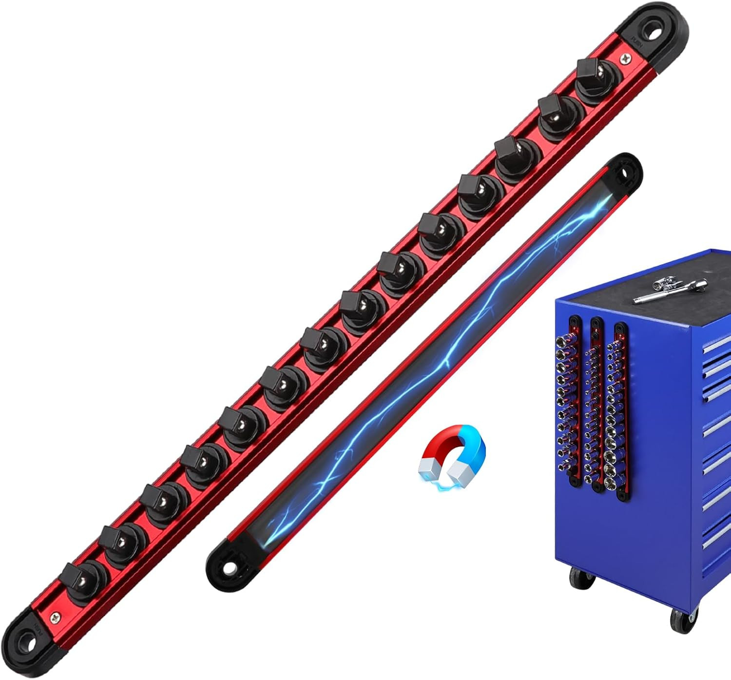 3/8-Inch Magnetic Socket Organizer Rail, Aluminum Alloy Socket Rail, Heavy Duty
