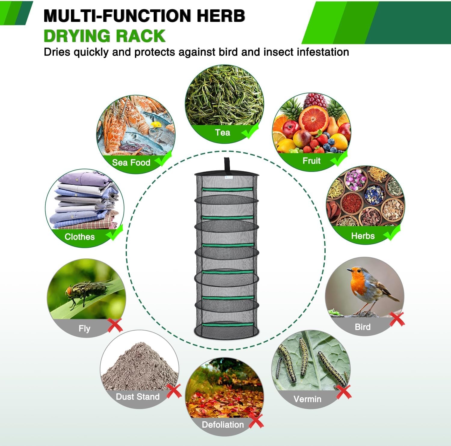 Yesker 6 Layer Herb Drying Rack Hanging Mesh Net Foldable Plant Drying Racks 24"