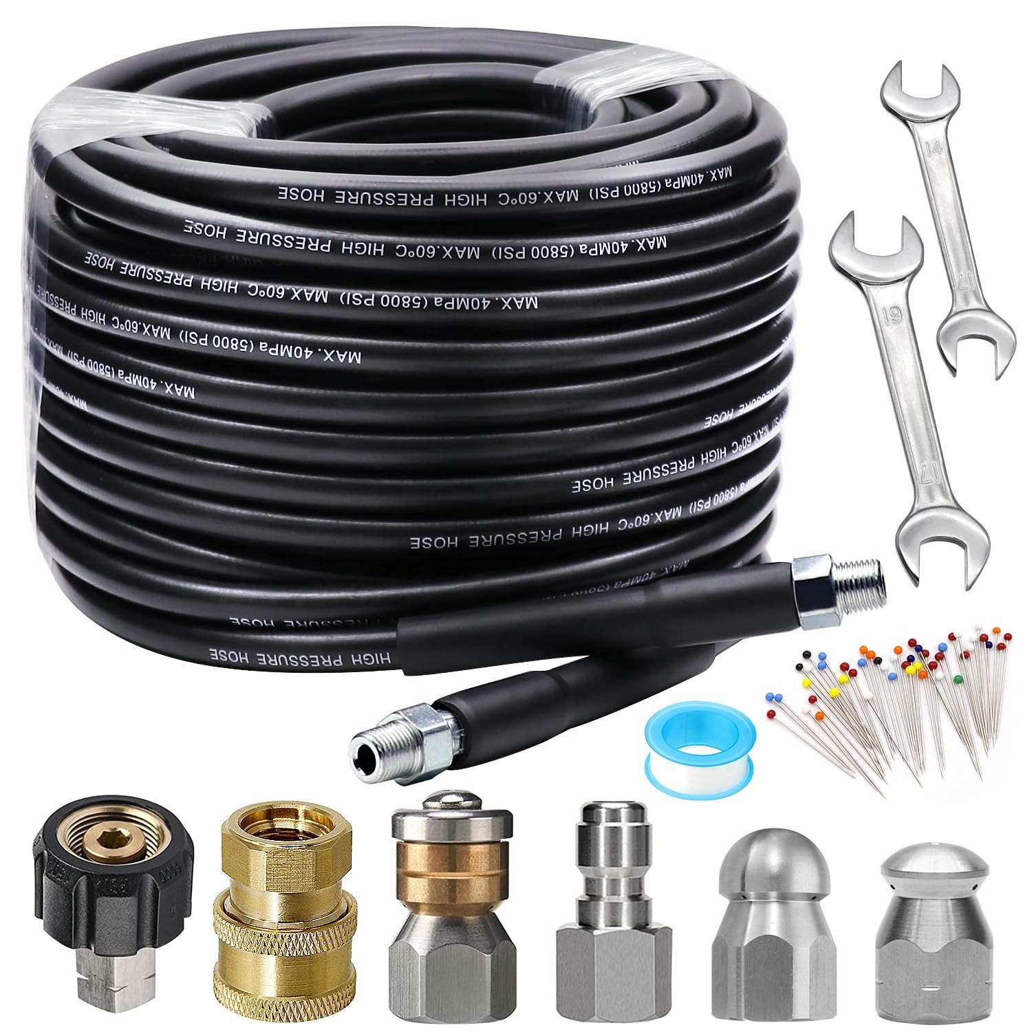 Sewer Jetter Kit 100FT for Pressure Washer, 5800PSI Drain Cleaner Hose 1/4 In...