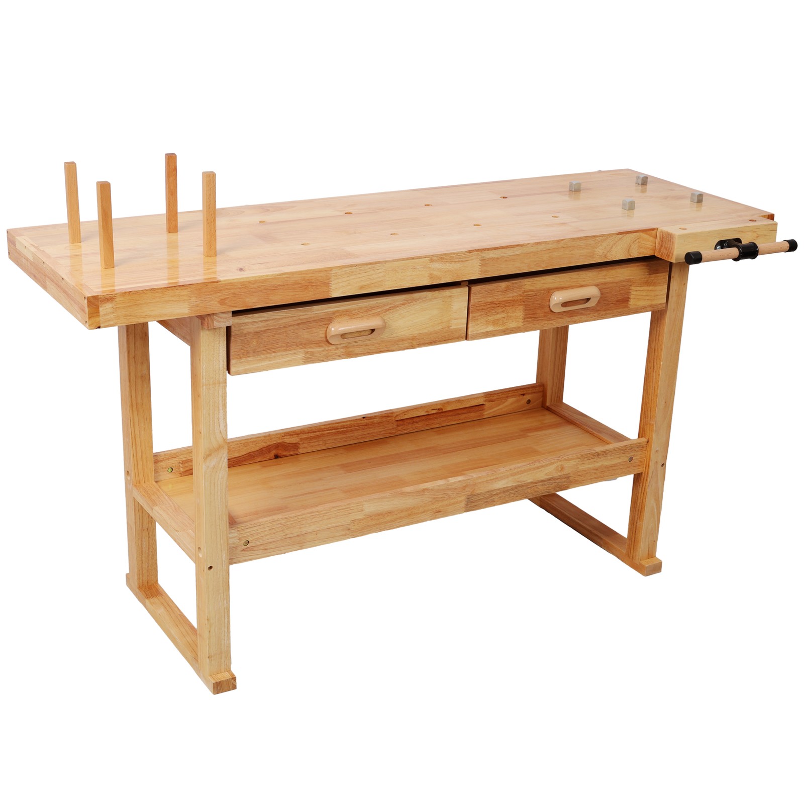 60" Rubberwood Workbench with 2 Drawers & Shelf, 330 lbs Capacity