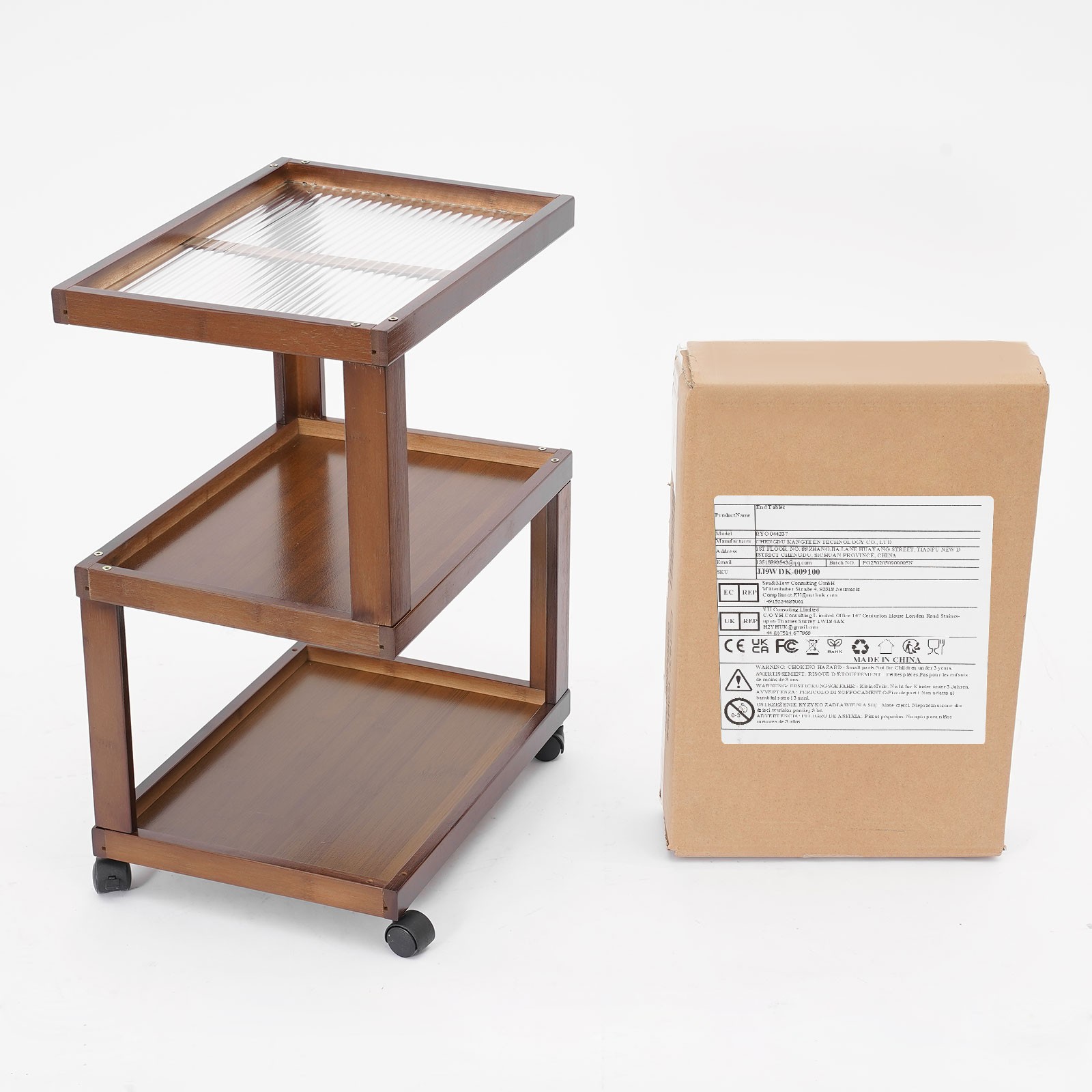 3-Tier Dark Brown Wood Nightstand End Table for Small Spaces with Open Storage