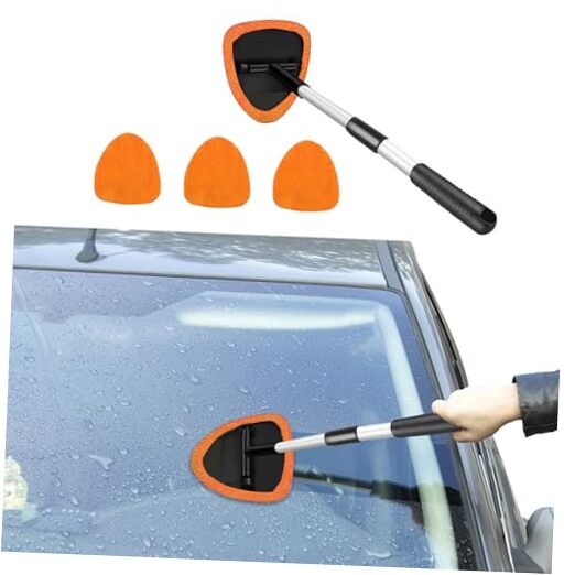 Windshield Cleaning Tool, Car Window Cleaner with Extendable Long Handle Orange