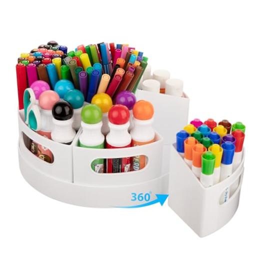 Rotating Art Supply Organizer, 7 Removable Compartments | Extra-large White