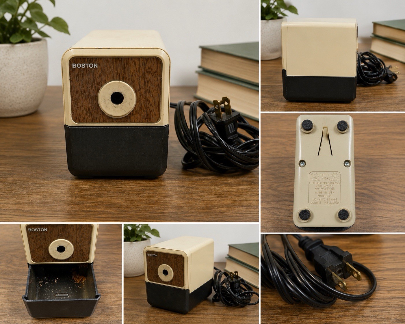 Vintage Boston Model 18 Electric Pencil Sharpener Woodgrain Made in USA