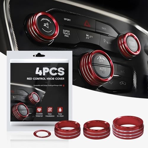 for Challenger Engine Start/Stop Sticker & Volume AC Tune Radio Switch Red