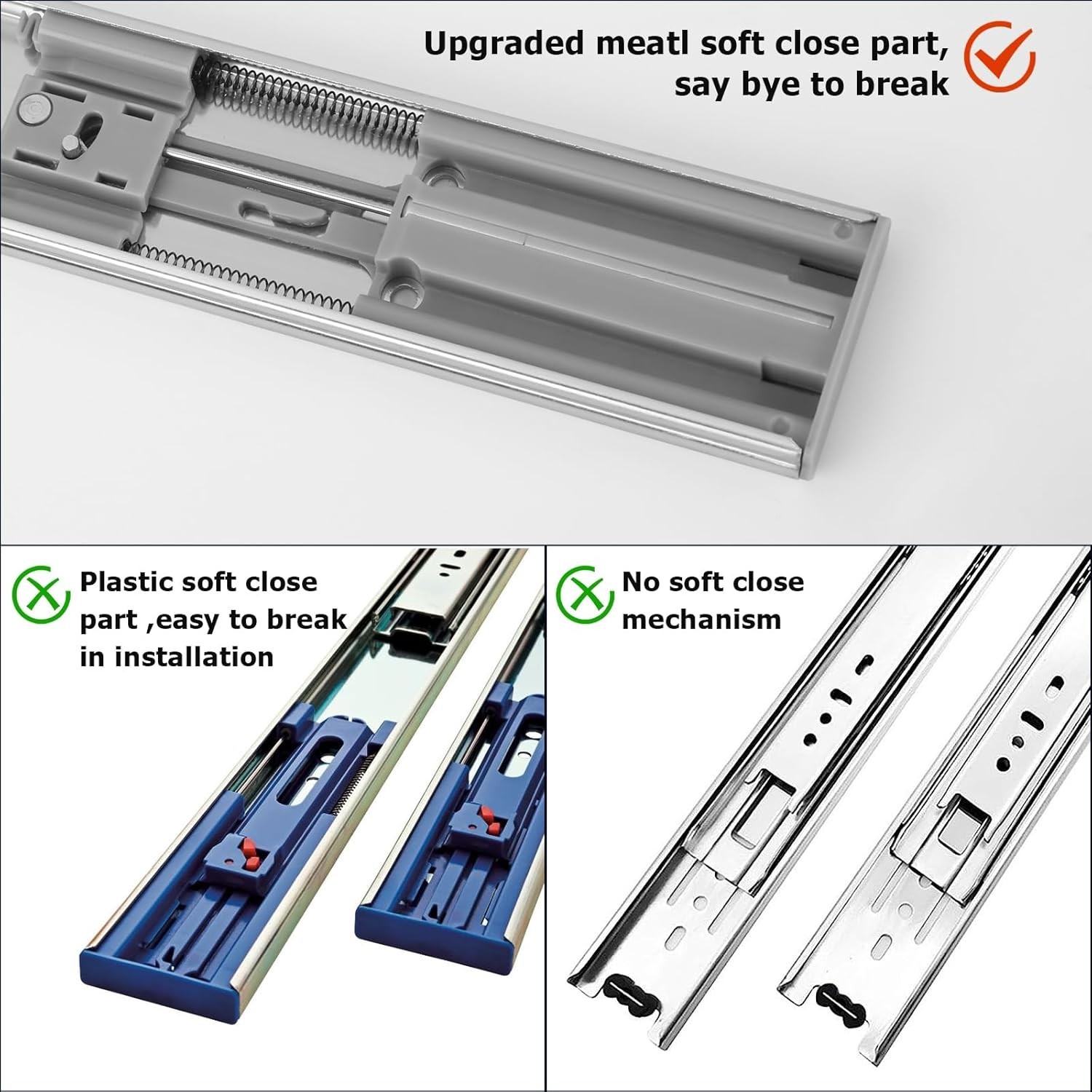 10-Pack 20in Side Mount Soft Close Drawer Slides - Durable Ball Bearing System