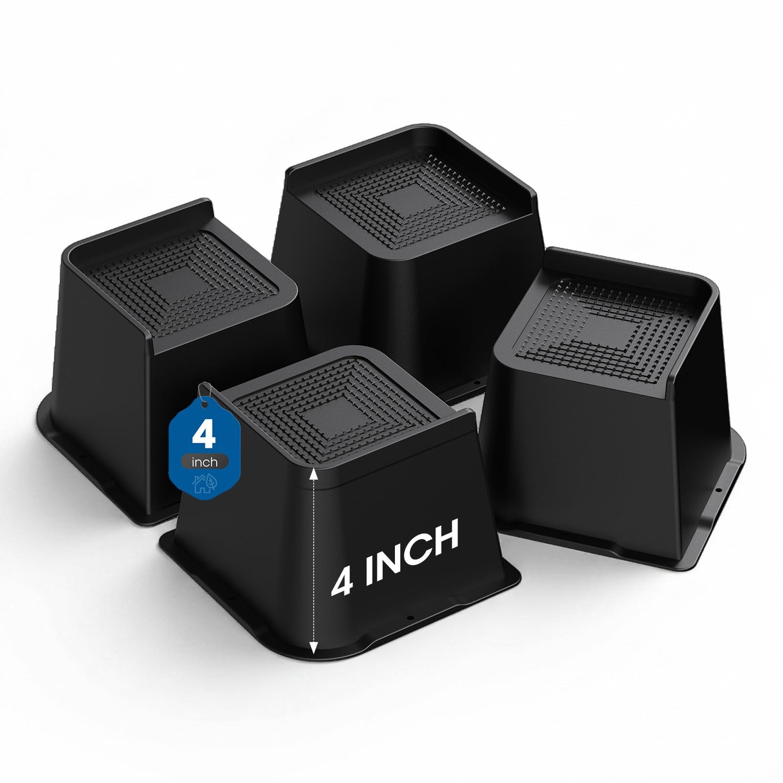 Bed Risers 4 Inch Heavy Duty Up to 6000 Lbs Load Capacity - Elevate Furniture