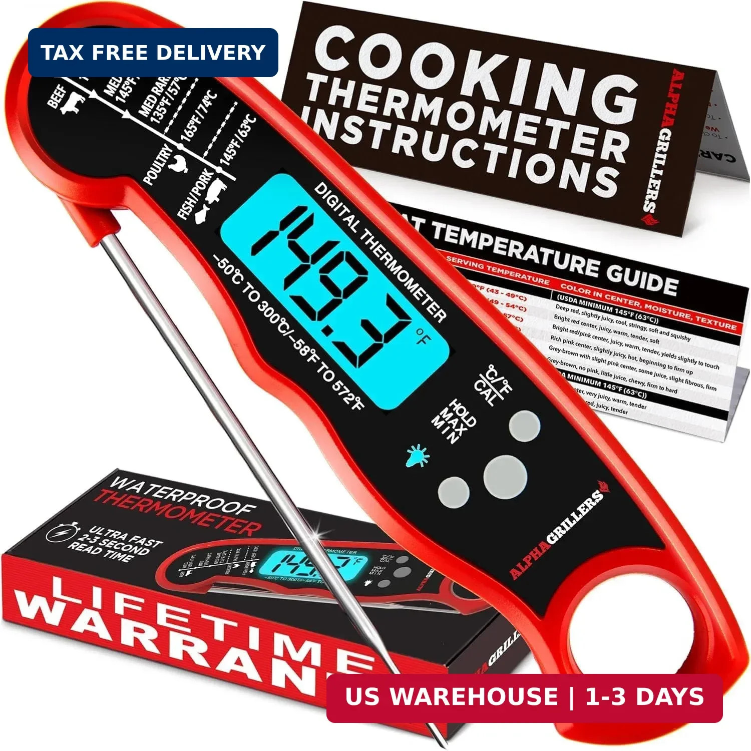 Alpha Grillers Instant Read Meat Thermometer Digital, Cooking, Food, Grill