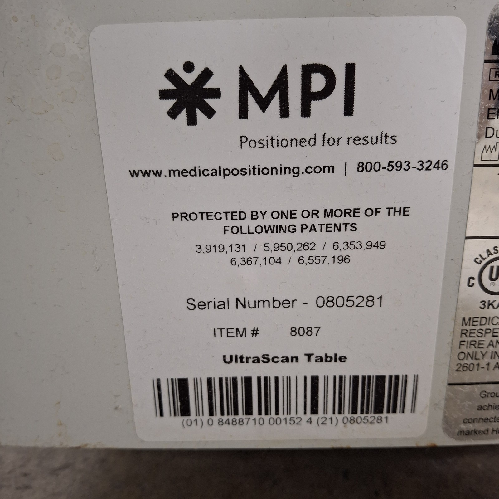 Medical Positioning, Inc. 8087 Exam Table