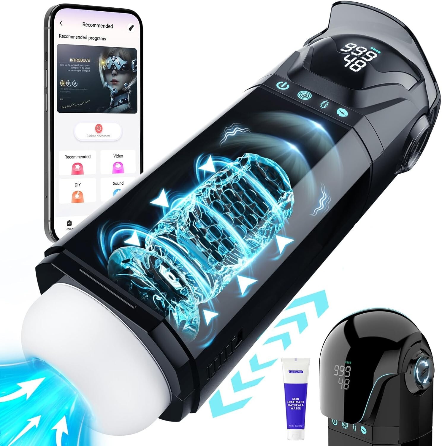 Male Masturbaters Automatic HandsFree Rotating Cup Thrusting Stroker Lubricants