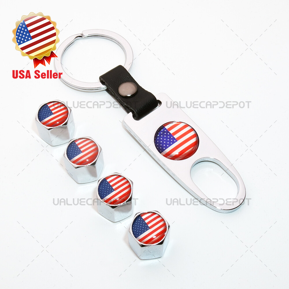 Universal Car Wheel Tire Valve Dust Stems Air Caps Keychain American Flag Logo