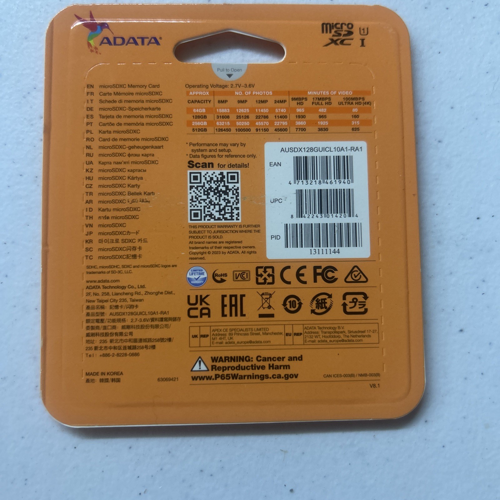 ADATA-Premier 128GB Micro SDXC UHS-I Class 10-V10 A1 Memory Card