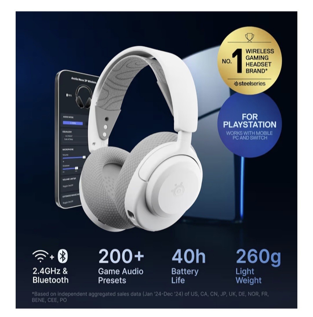 SteelSeries Arctis Nova 3P Wireless Multi-Platform Gaming Headset White 61687 Nw
