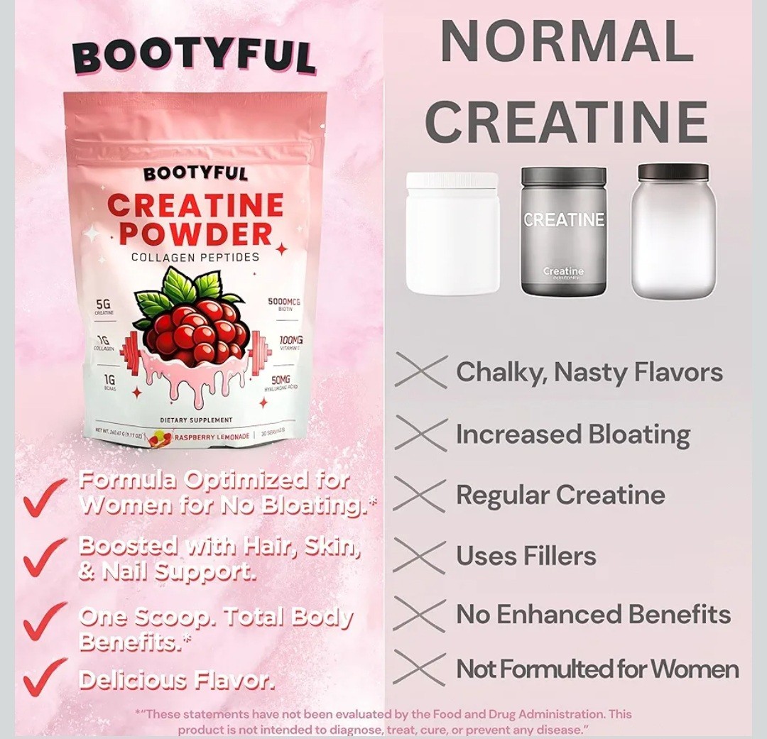 Bootyful Creatine for Women | Booty Builder | Raspberry Lemonade | 30 Servings