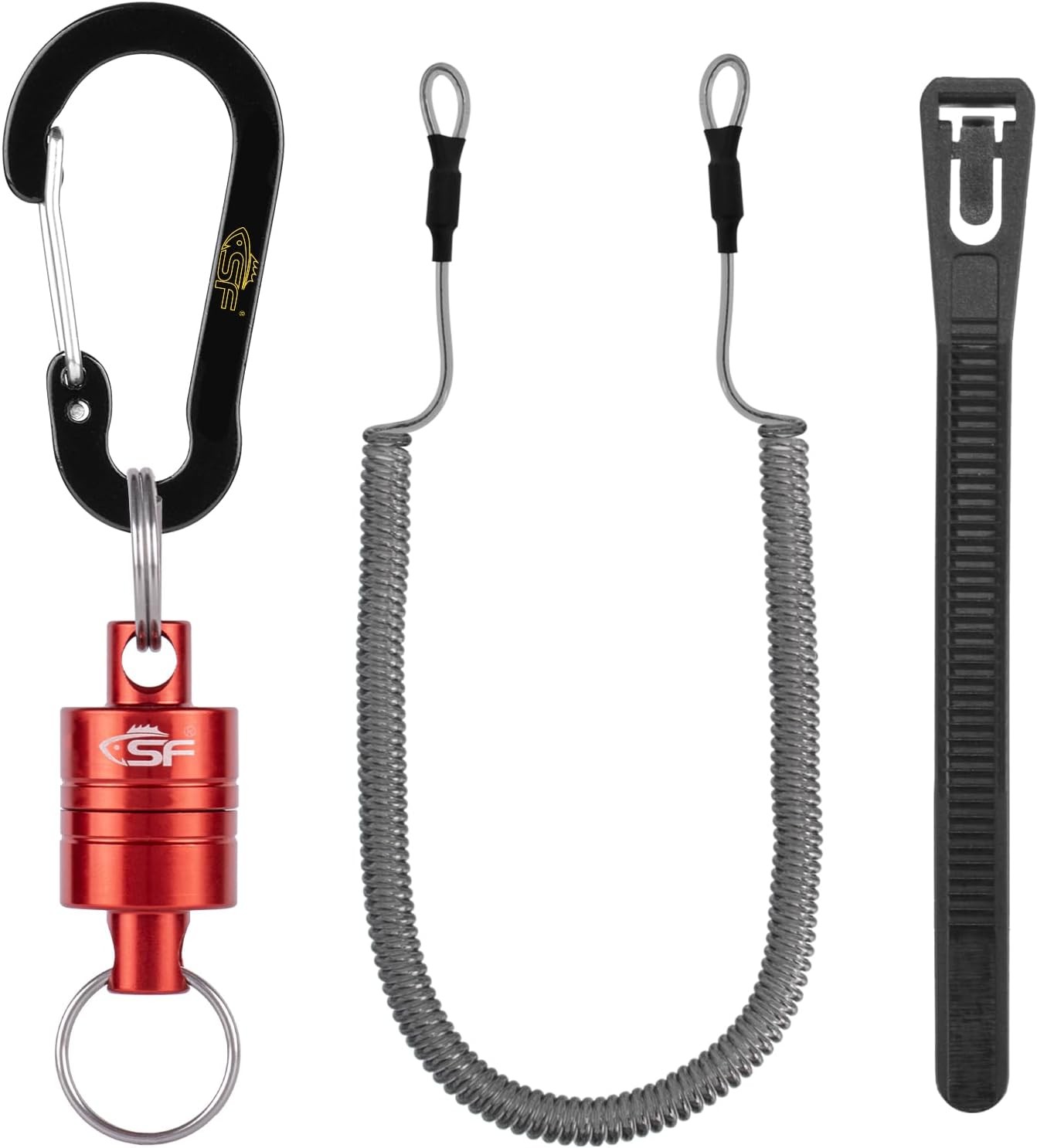 SF Long Lanyard: For Landing Net etc., Red Magnet+ Black Aluminum Alloy Hook