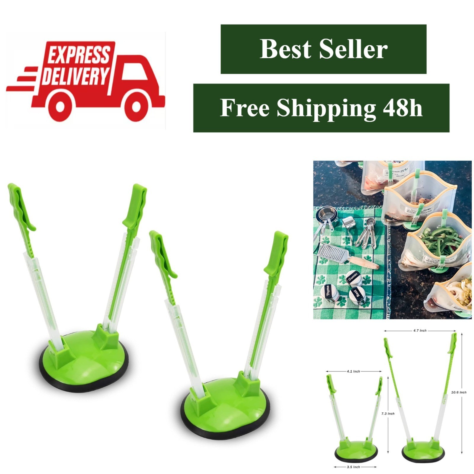 Baggy Rack Hands-Free Clip Food Storage Holder - Pack of 2 Green