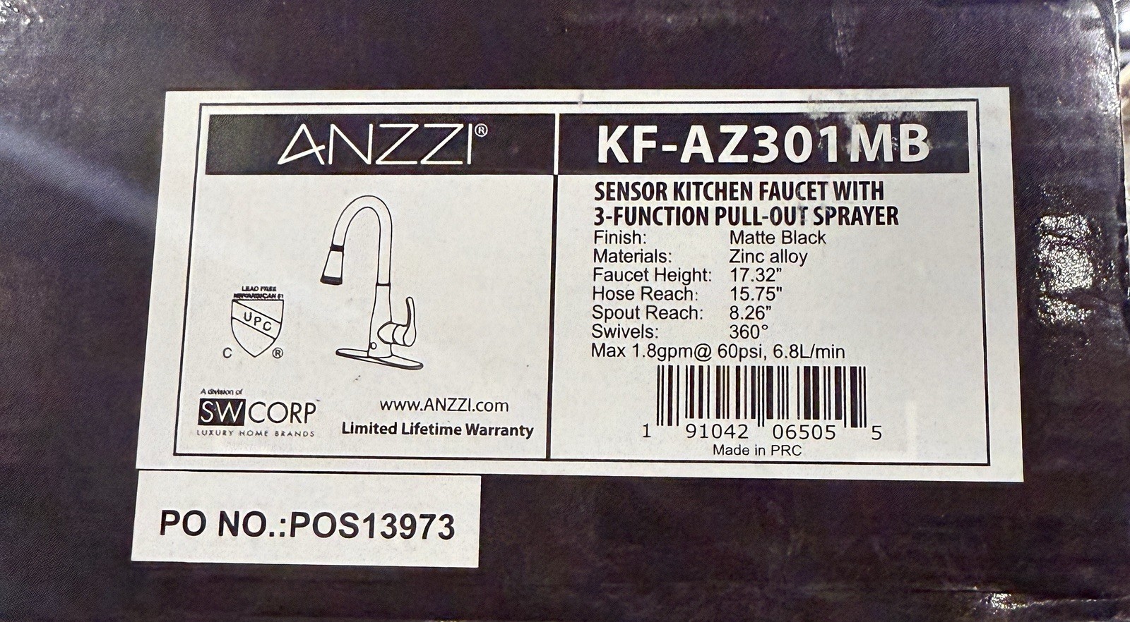 Anzzi KF-AZ301MB Sifo 1.8 GPM Single Hole Pull Down Faucet Matte Black