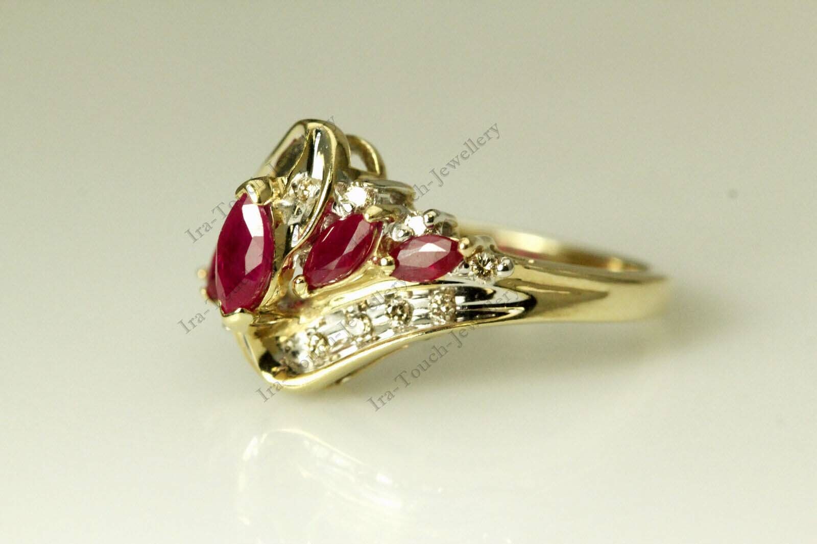 3Ct Marquise Cut Ruby Lab Created Engagement Cluster Ring 14K Yellow Gold Finish