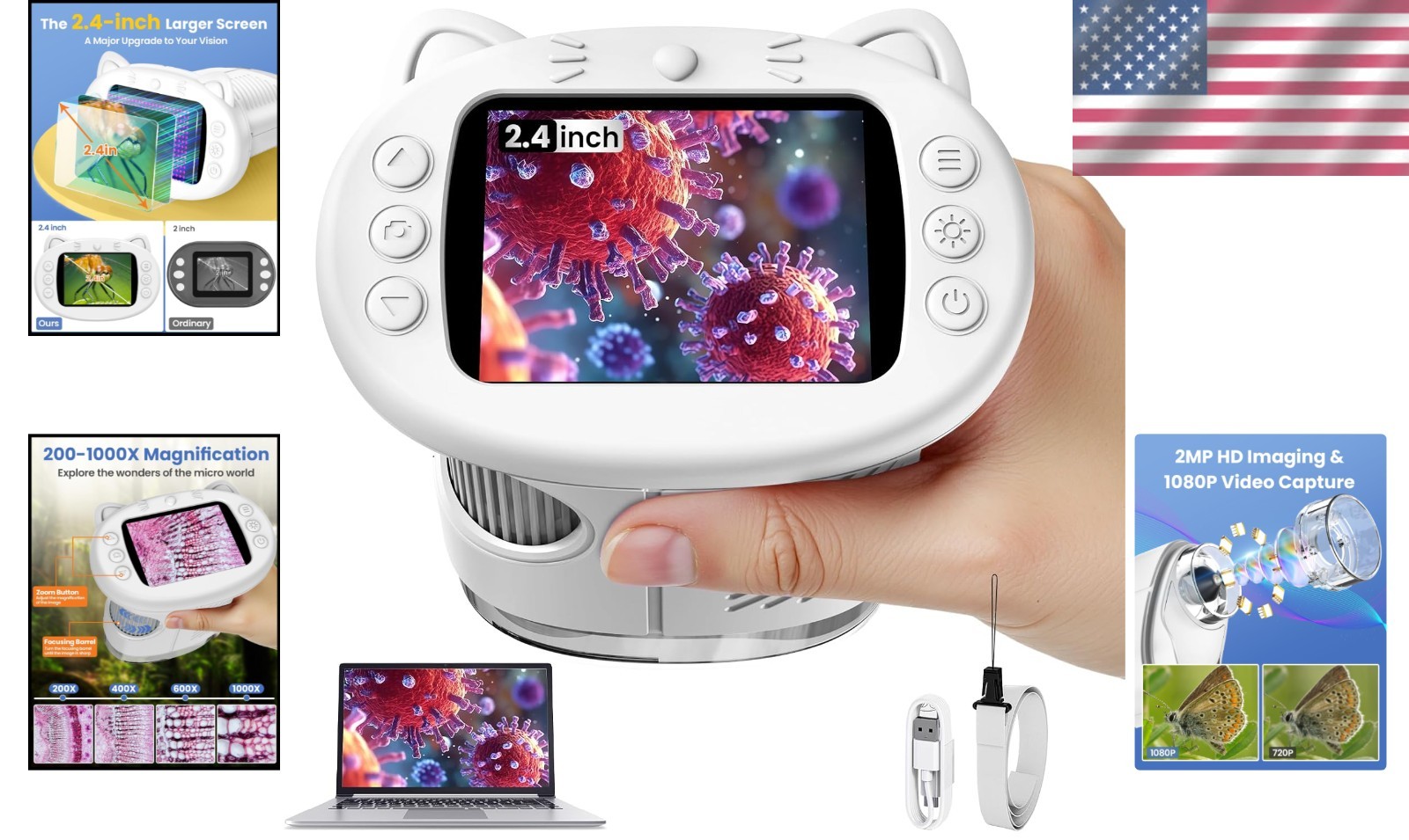 Educational Digital Microscope for Kids - 2.4 Inch Screen & 200 Photo Storage