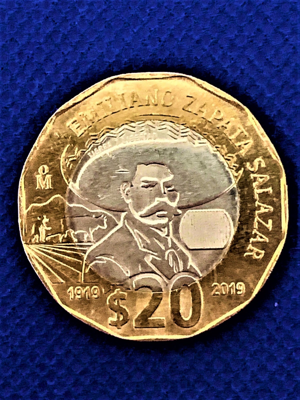 BIMETALIC MEXICAN COIN $20 PESOS 2019 EMILIANO ZAPATA SALAZAR GOOD COIN