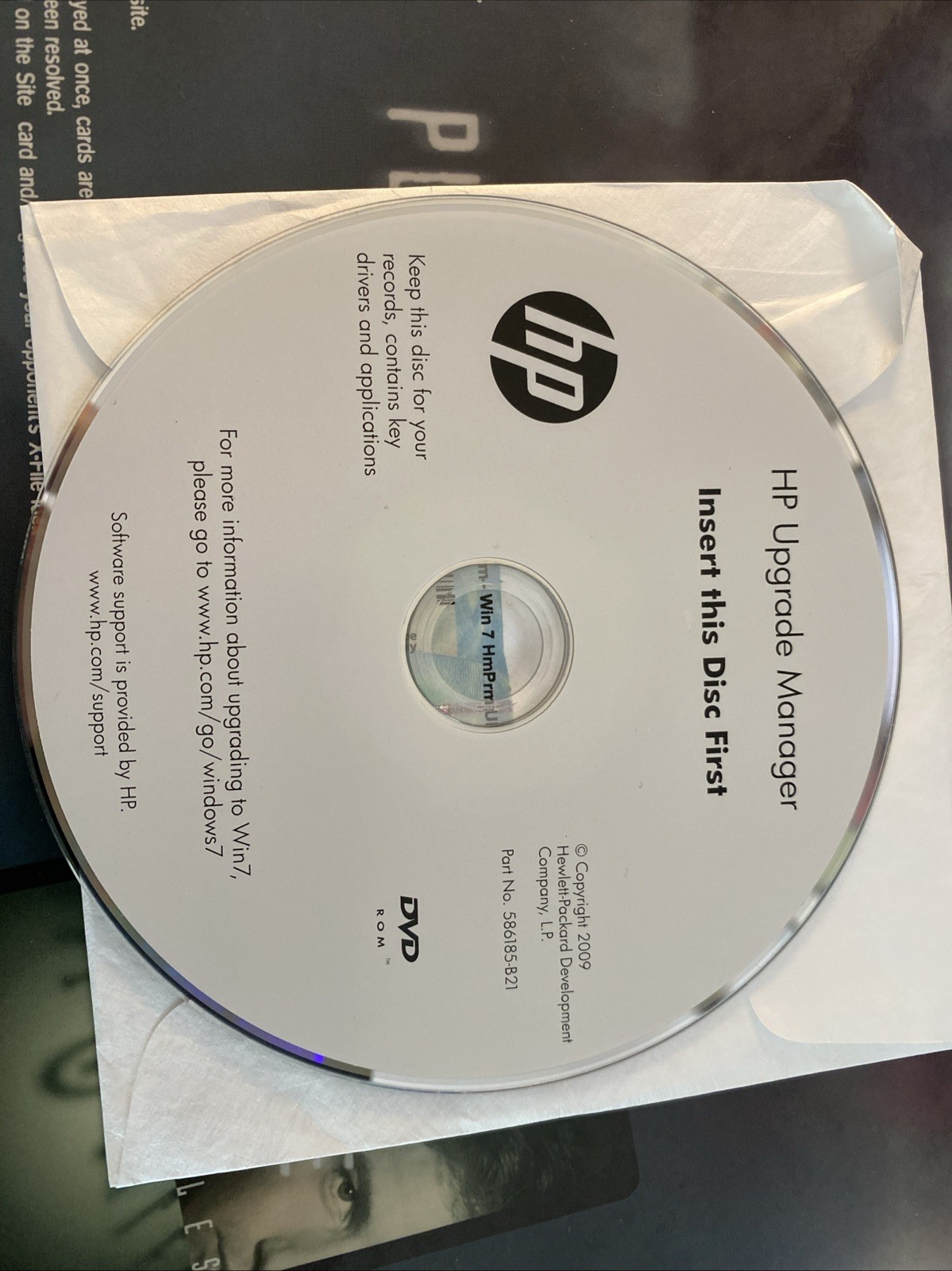 Windows 7 Home Premium Upgrade Media Microsoft HP Disc