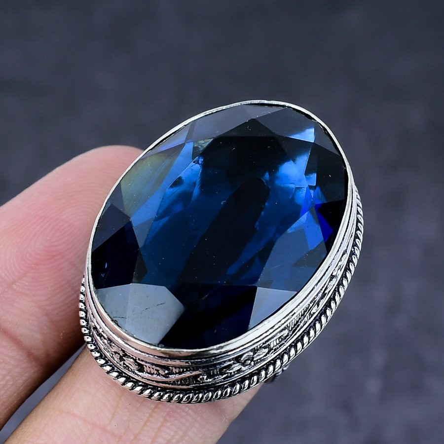 Natural London Blue Topaz Gemstone Handmade 925 Steling Silver Ring Size 8 Y200