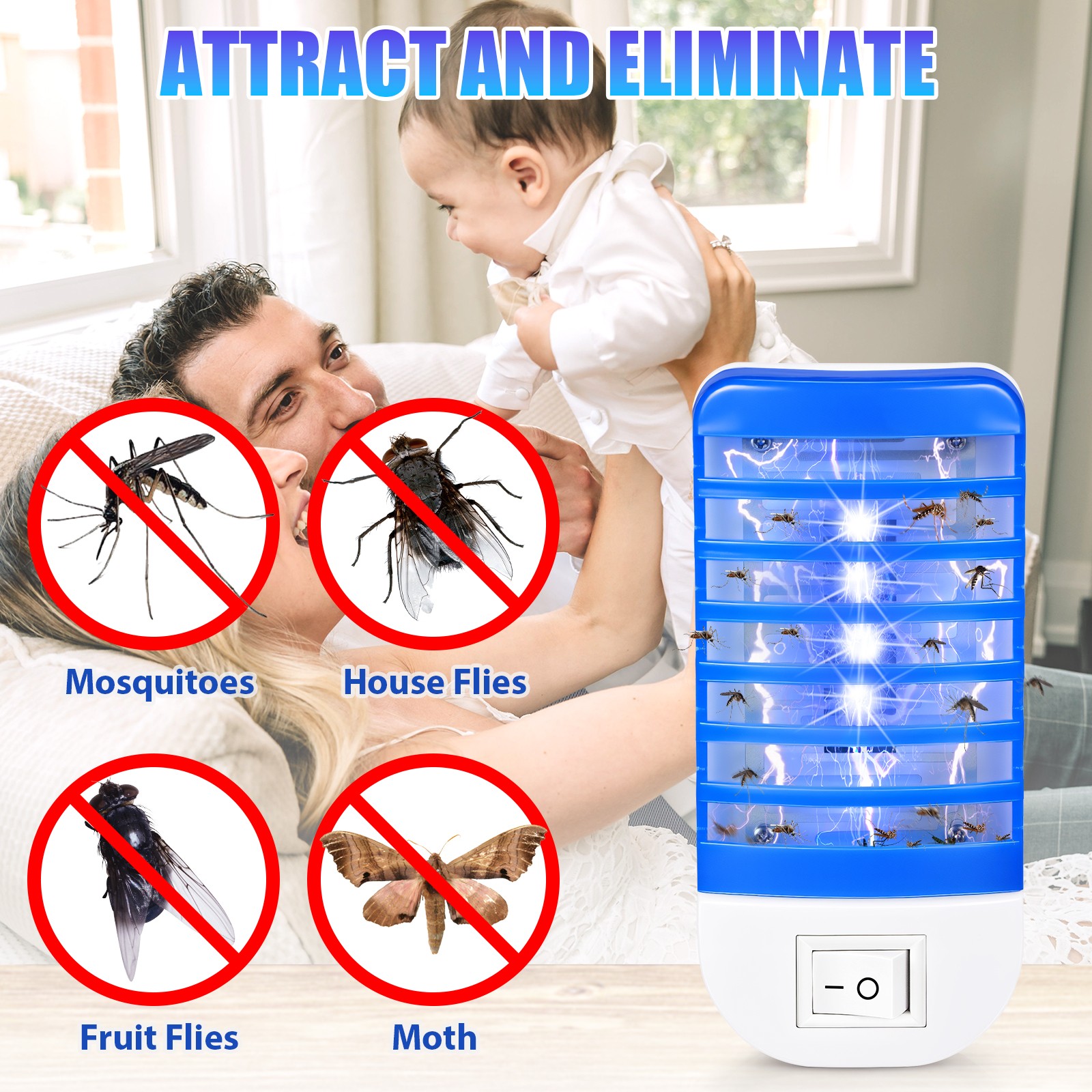 4 Dark Blue Rectangular Lamps: Efficient Mosquito-Killing Solutions