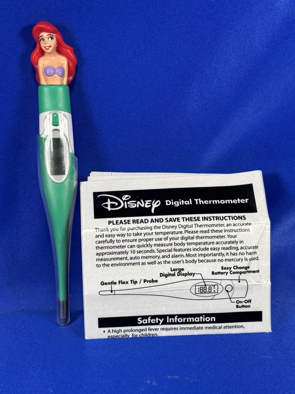 Disney Princess Ariel The Little Mermaid Kids 10 Second Digital Oral Thermometer
