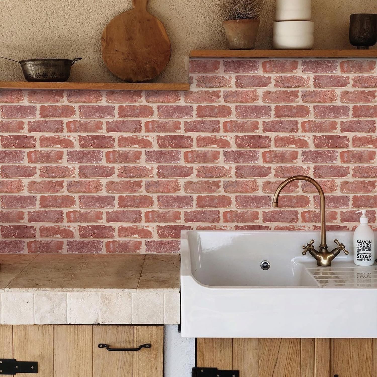 COMSTICKC 3D Red Brick Peel & Stick Wall Panel, 10-Pcs 11.8"x11.8" Tile
