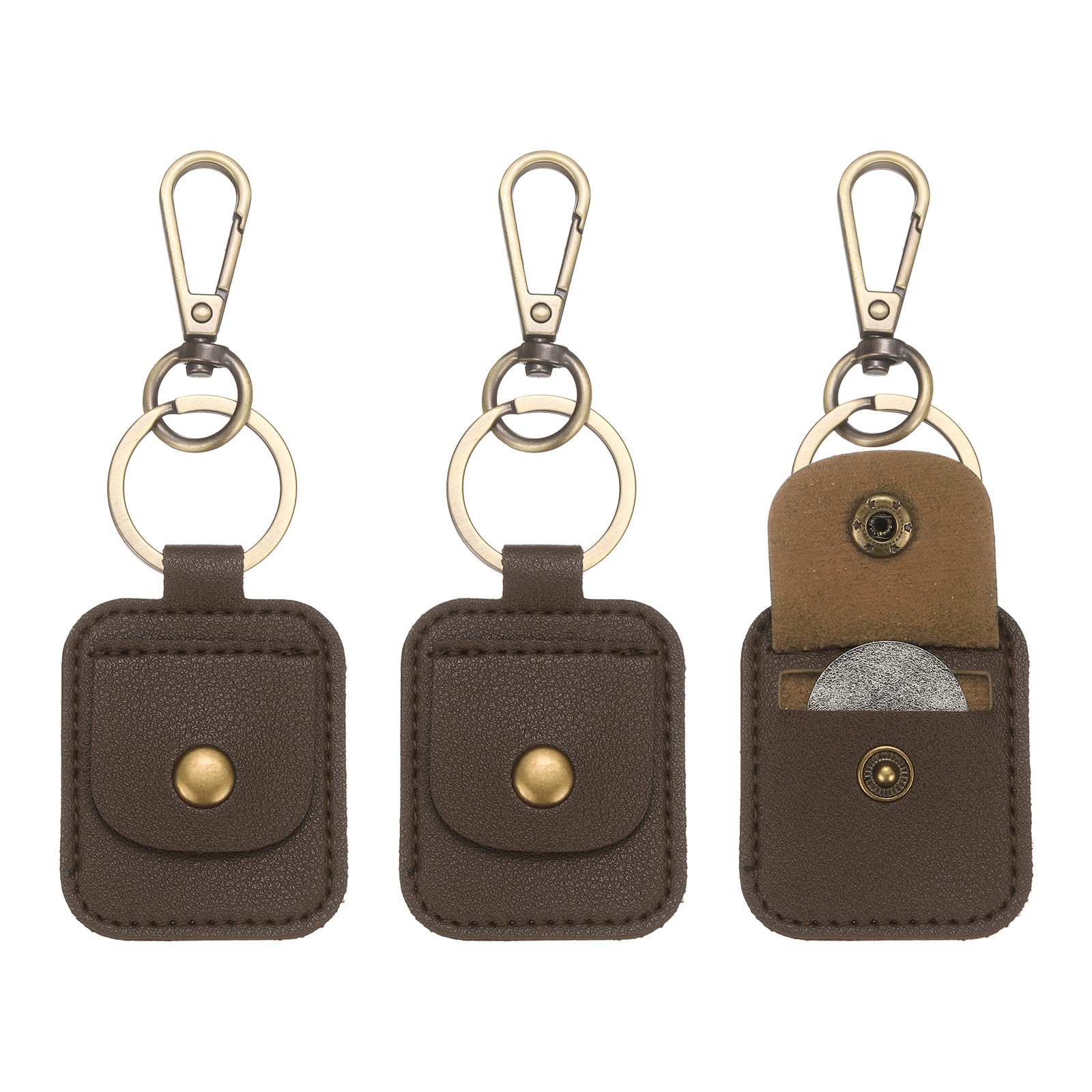 3 Pack Quarter Leather Keychain, PU Leather Key Ring Coin Case, Mud Color
