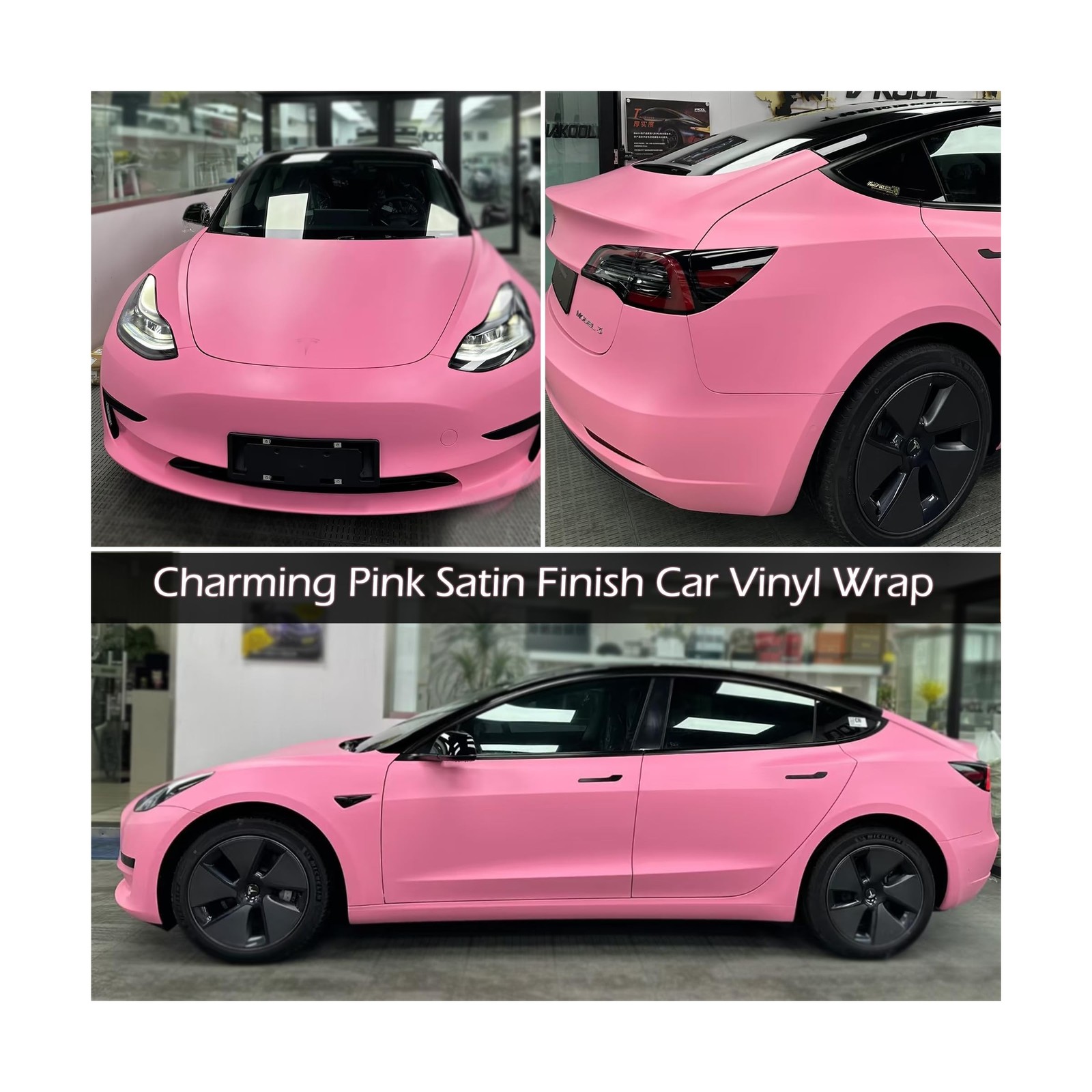 Matte Pink Car Vinyl Wrap Film Charming Pink Satin Finish Self Adhesive DIY C...