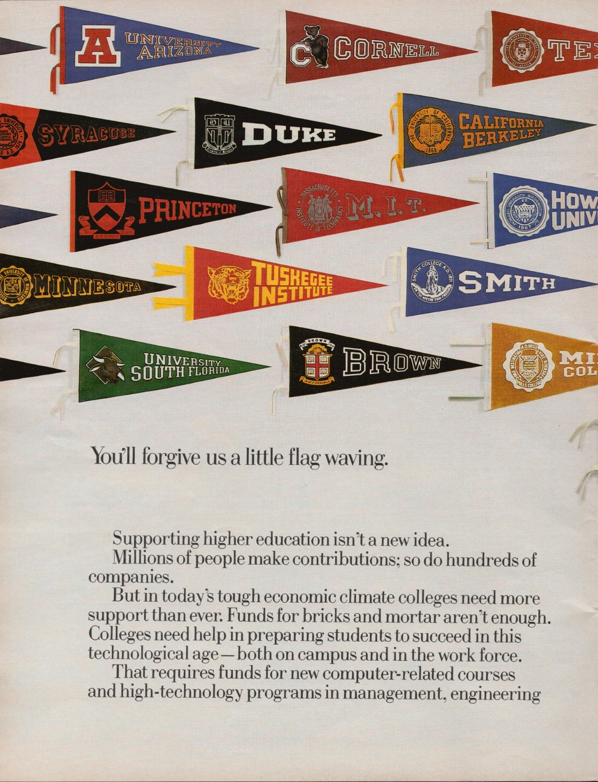 IBM Higher Education College Pennants University Support Centerfold Print Ad 198