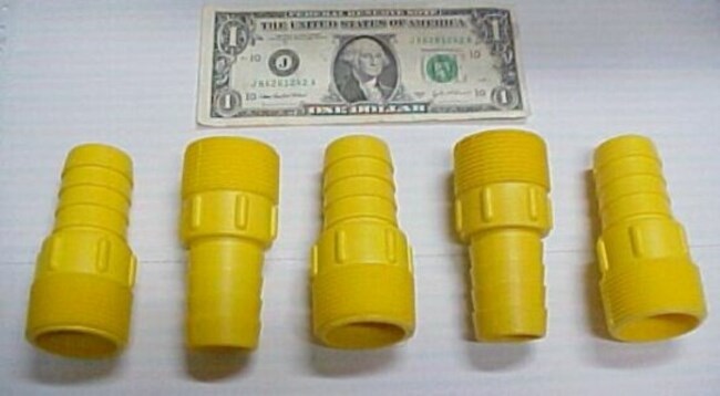 Lot 5 Polypropylene 1¼ Hose Barb x 1¼ NPT Pipe Adapters, Chemical Resistant New