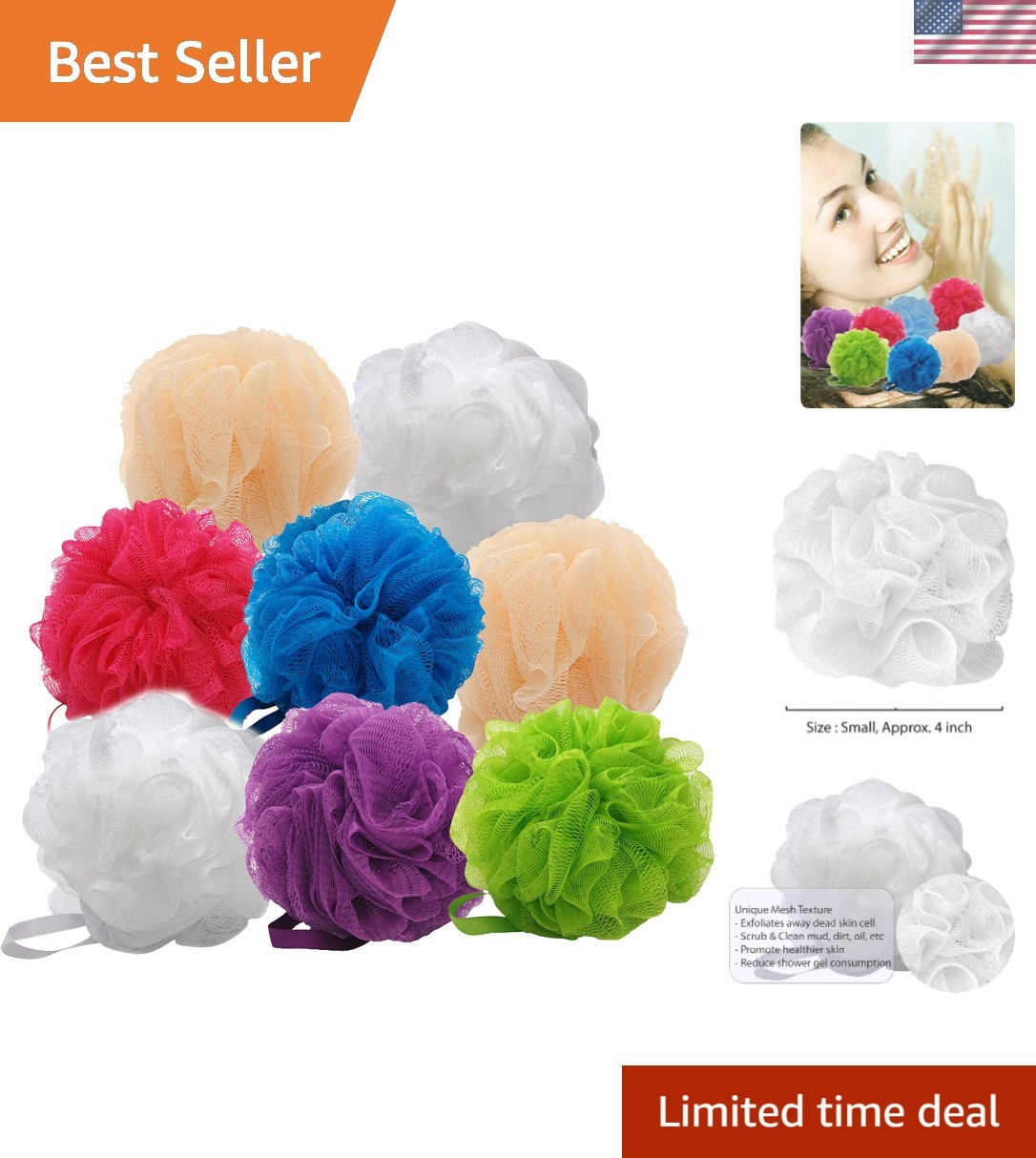 Small Exfoliating Mesh Poufs - 8 Pack of Gentle Loofah Bath Sponges for All Ages