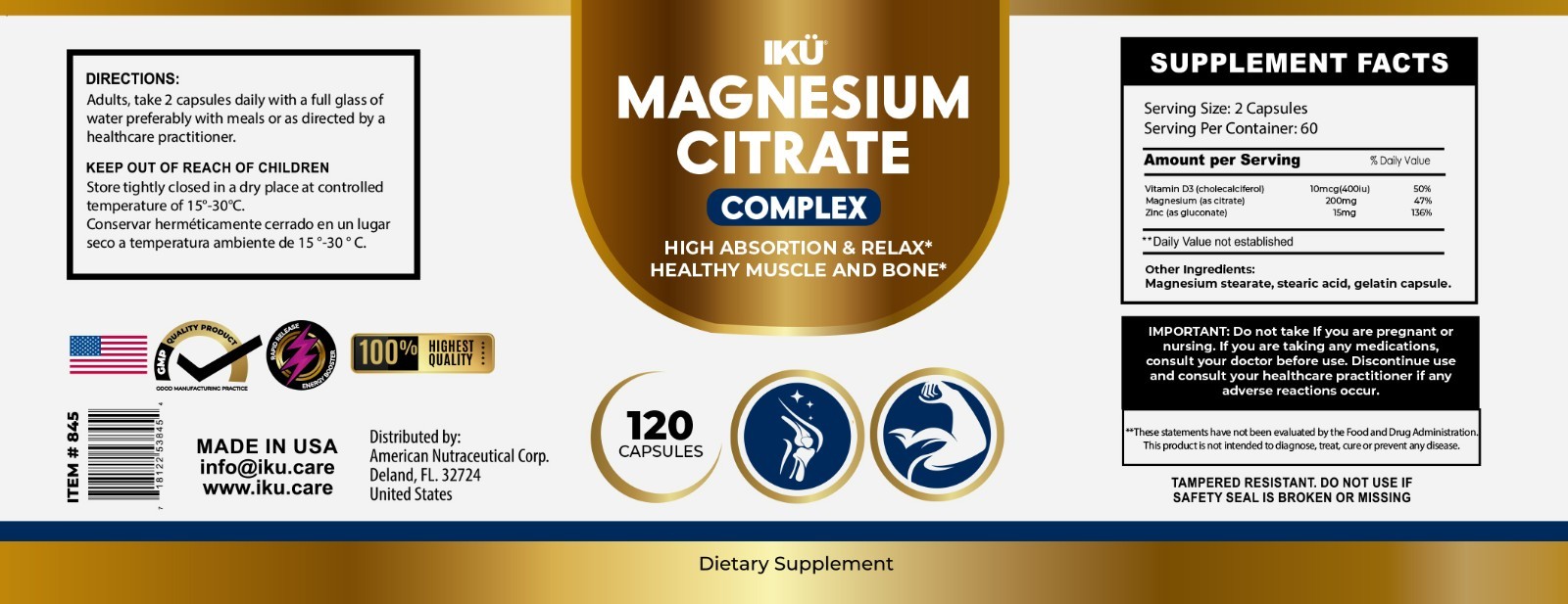 Magnesium Citrate Complex wit Zinc and Vitamin D3 - 240 Capsule