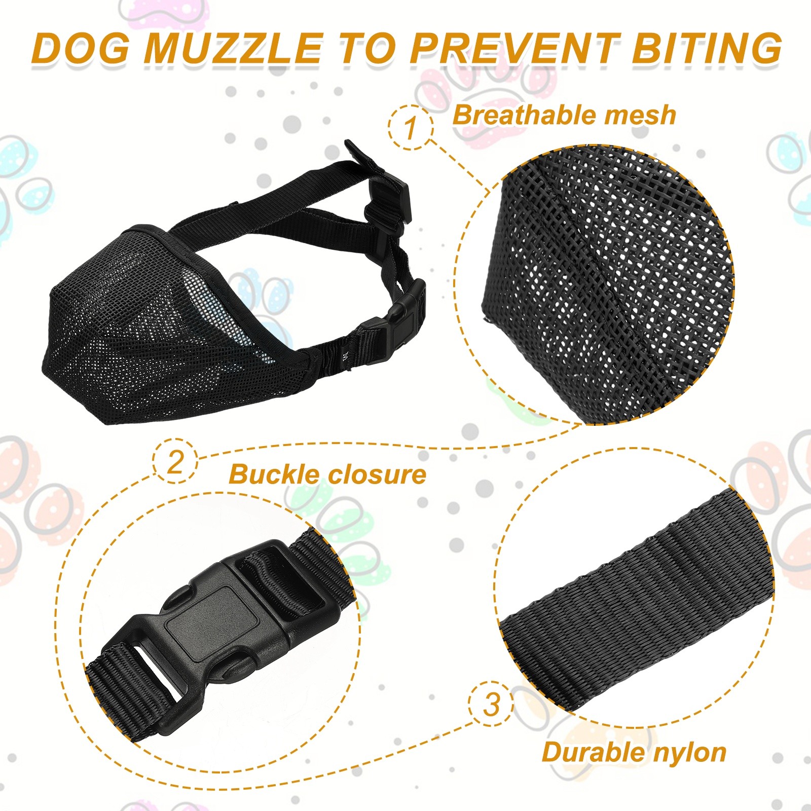 Dog Muzzle Soft Mesh Muzzle Adjustable Covered Mouth Guard Black M