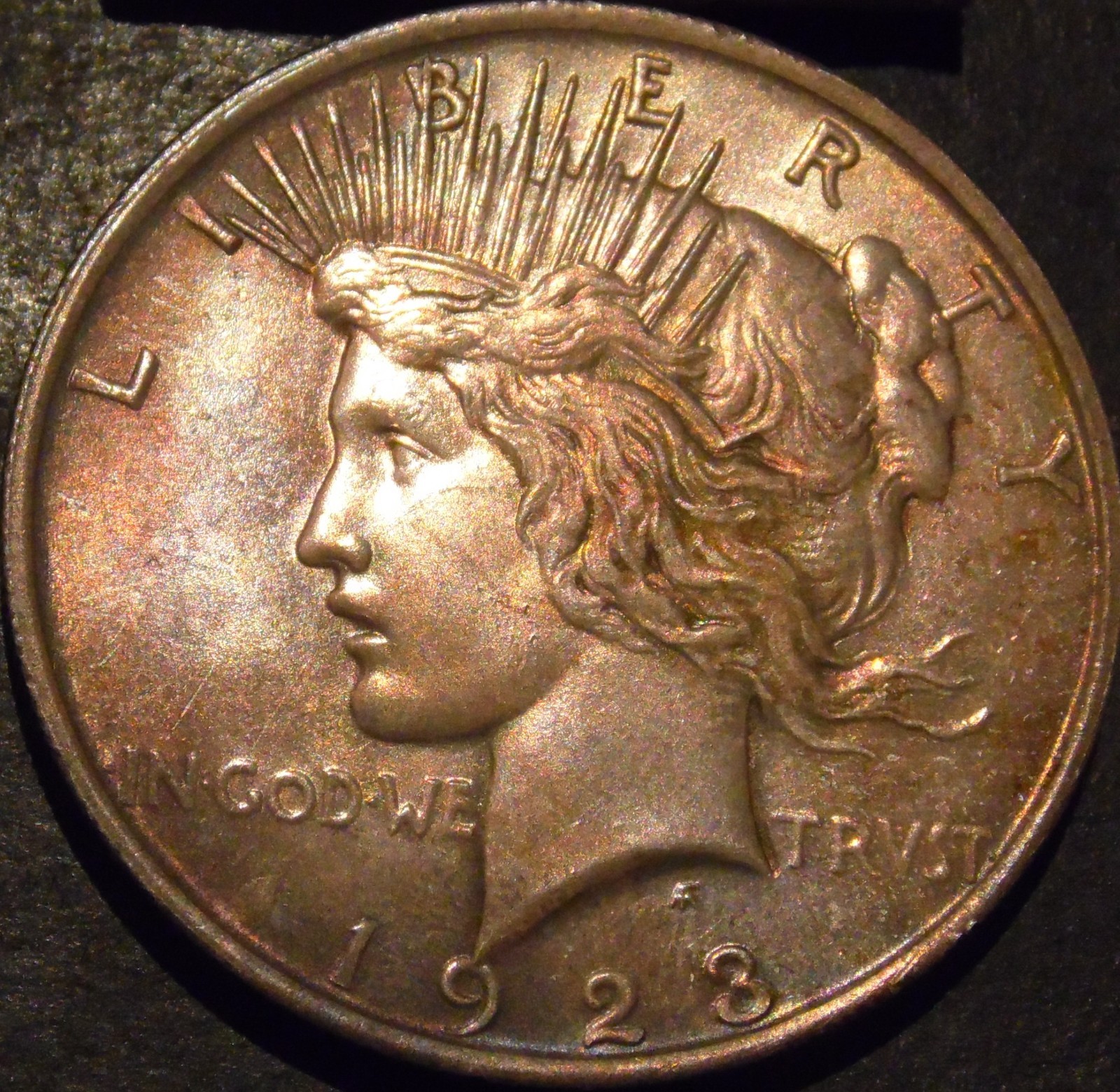 1923-P  Peace Silver Dollar Original Rainbow Toned Gem BU Uncirculated