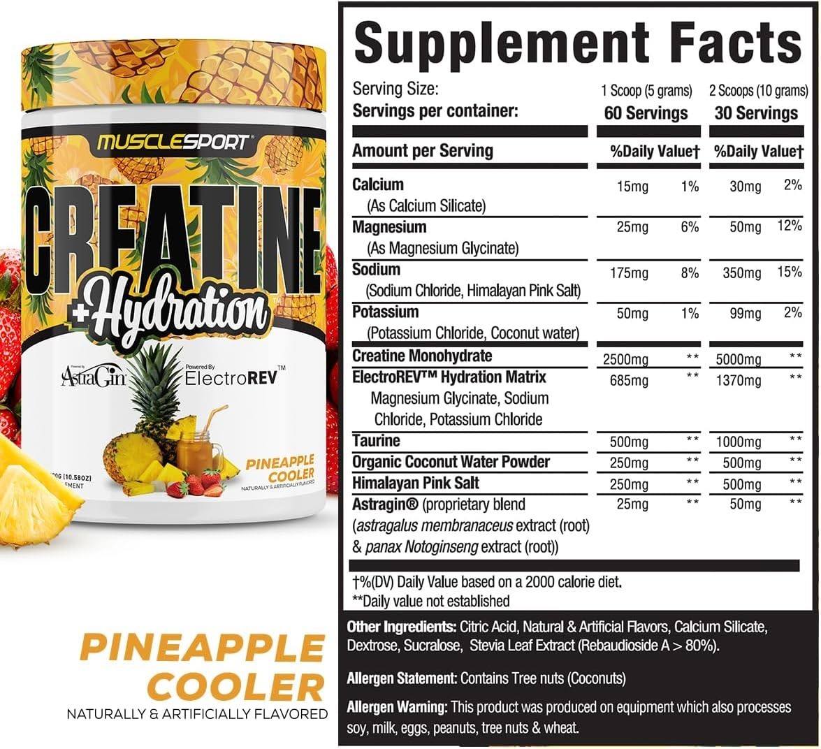 Creatine + Hydration, Pineapple Cooler, 10.58 oz (300 g)