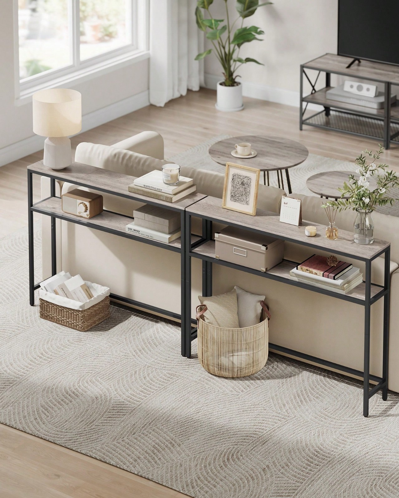 39in Narrow Console Table 2 Tier Sofa Entryway Table Steel Frame Storage Shelf