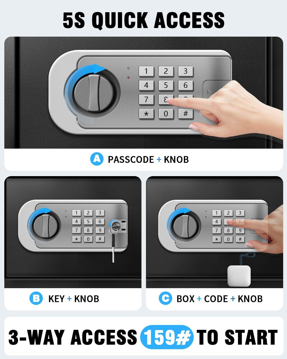 Fireproof Large Home Security Safe with External Battery Acces for Document | 3.