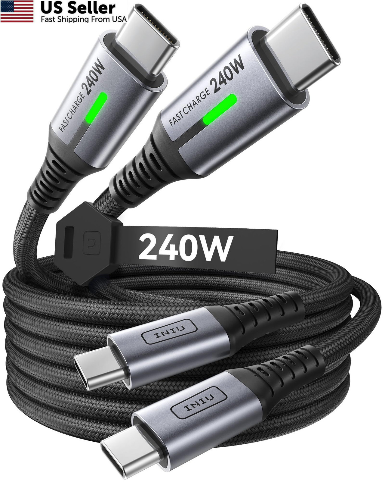 2 Pack 6.6ft 240W USB C to USB  Cable Fast Charging Braided Type C Cord FROM USA