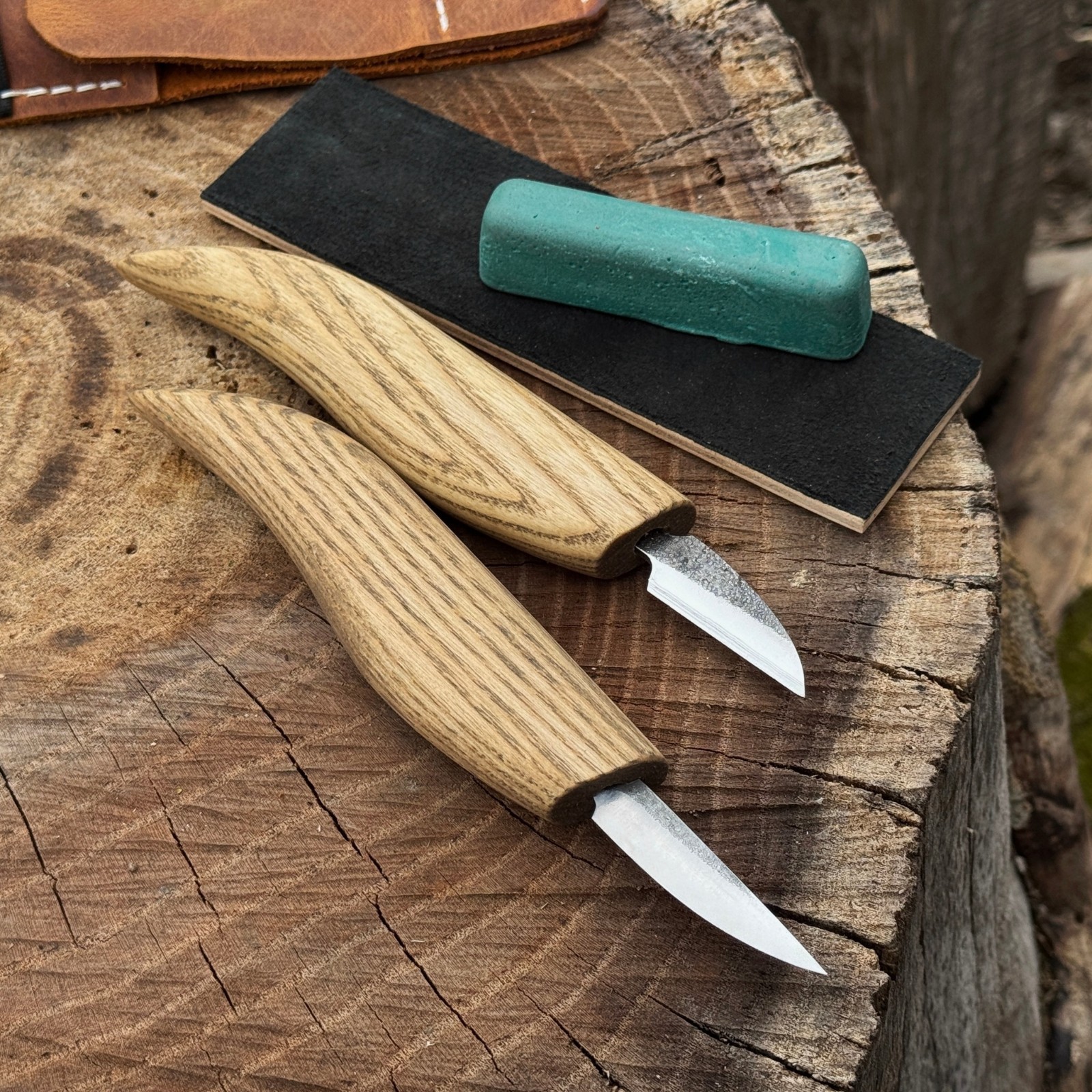 Set of 2 Wood Carving Knives with Leather Strop 1.8'' Blade Detail Carving Tools