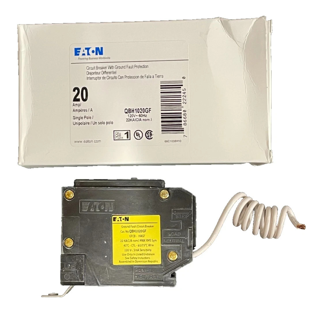 NEW EATON QBH1020GF 20 Amp 1 Pole 120V Ground Fault Bolt on Circuit Breaker