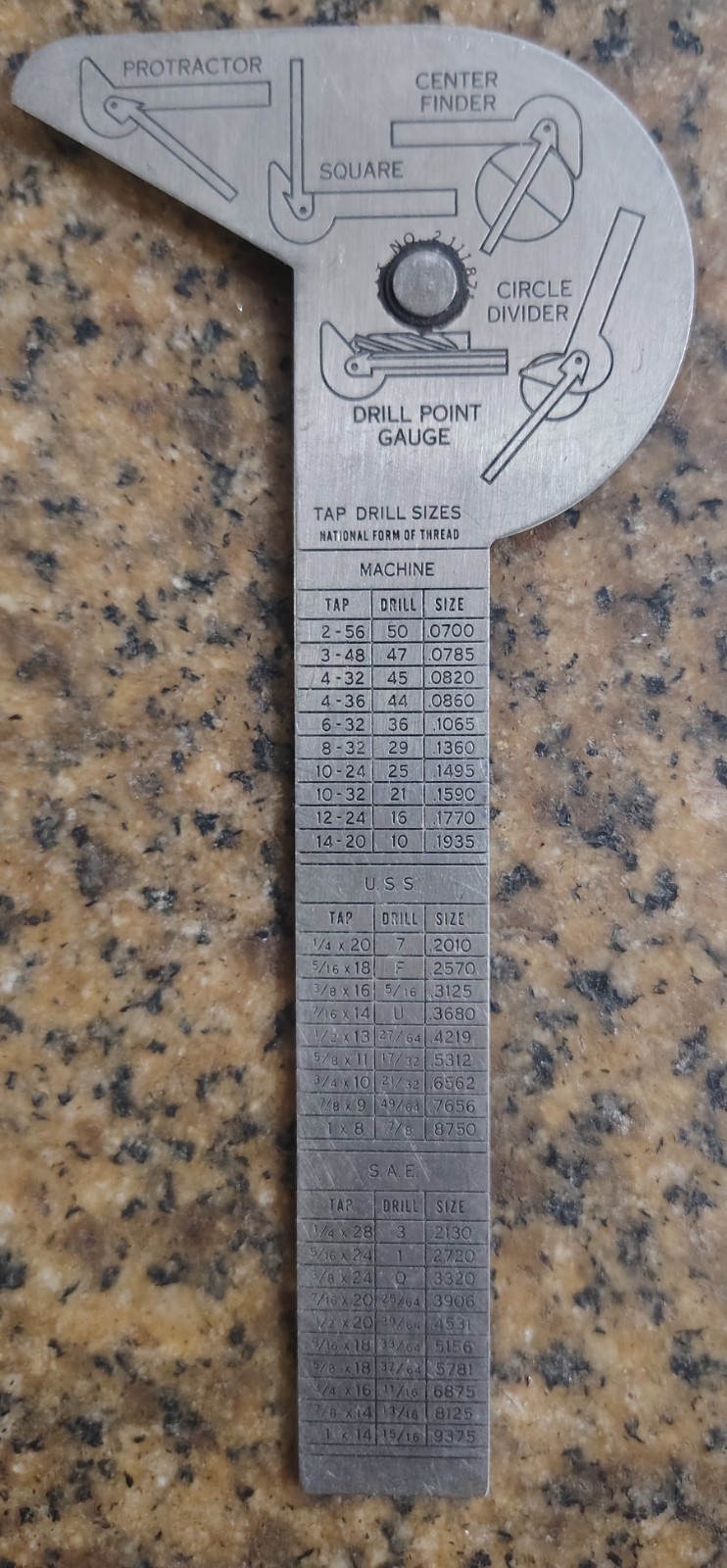 🗽GENERAL No. 16 RULE GAGE PROTRACTOR DRILL POINT CENTER EXCELLENT CONDITION
