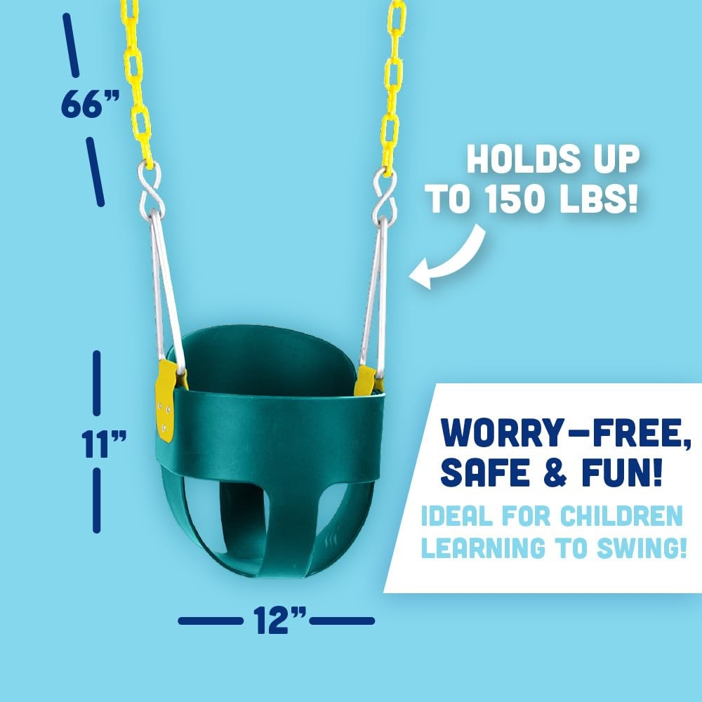 Squirrel Products High Back Full Bucket Toddler Swing Seat with Plastic Green