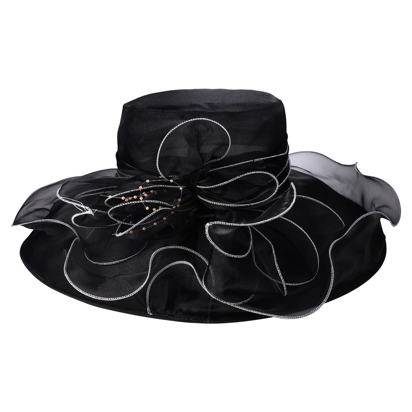 Women Organza Fascinator Kentucky Derby Hat Wide Brim Church Tea Party Dress Hat
