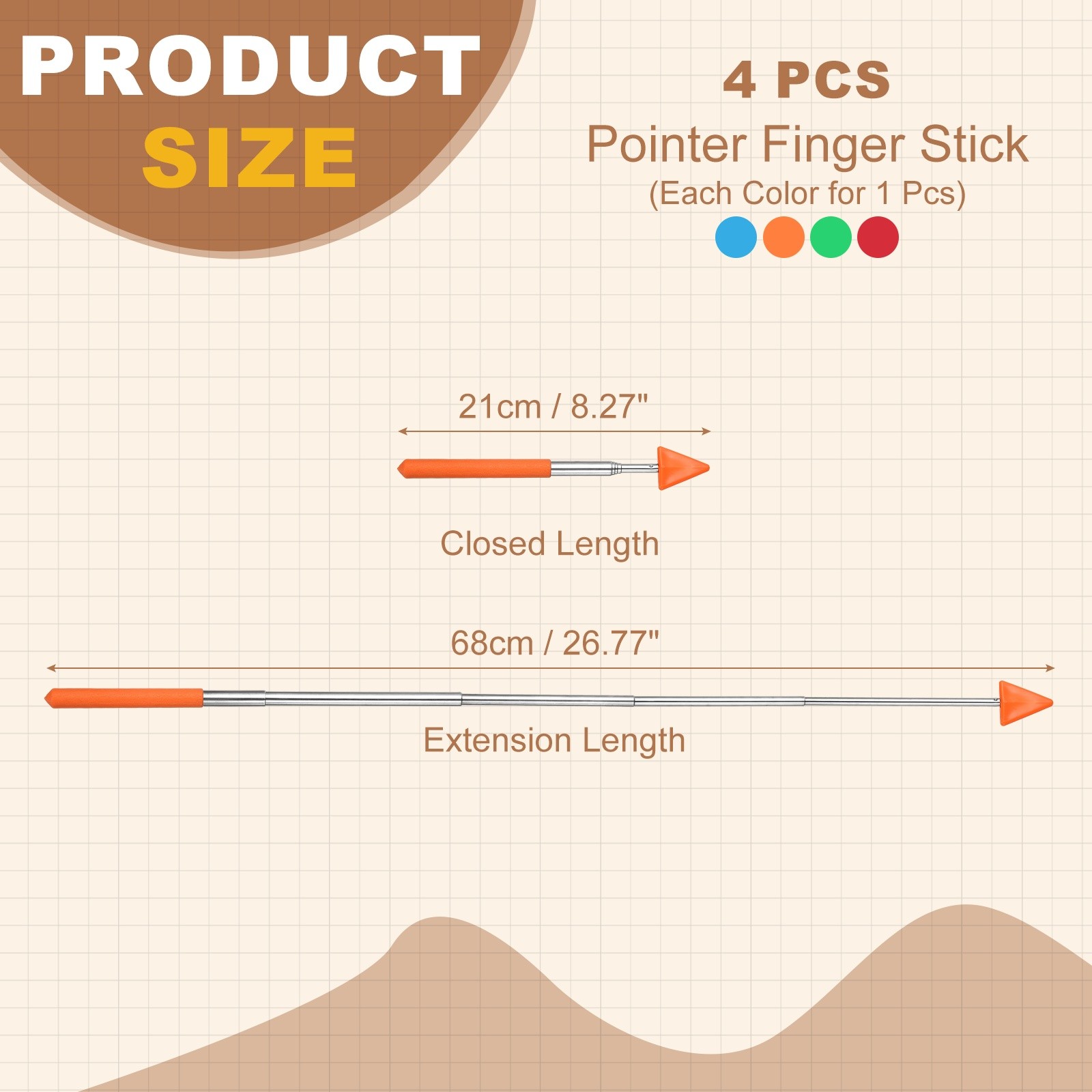 4 PCS Pointer Finger Stick, Teacher Pointer Arrow, Red/Blue/Orange/Green